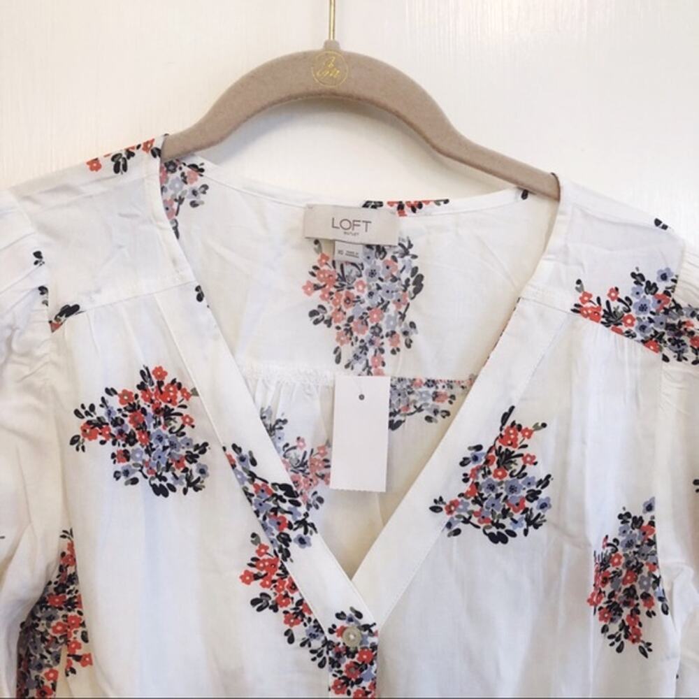 LOFT White Floral Knot Front Shirt - Picture 8 of 9